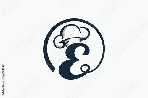 chef logo with a combination of letter e and chef hat for any business especially for restaurant, cafe, catering, etc.