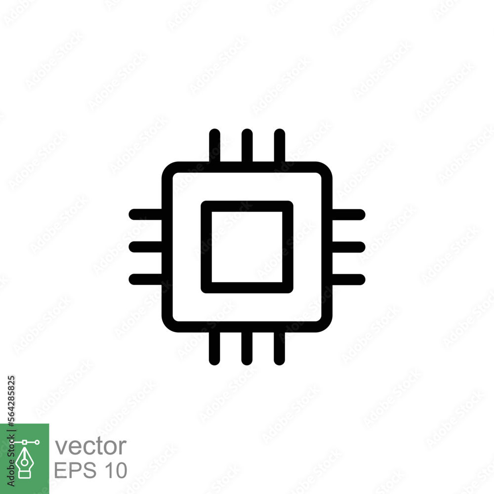 Microchip icon. Simple outline style. Computer processor, chip, tech logo, electronic, technology concept. Line symbol vector illustration design isolated on white background. EPS 10. Microchip icon. Simple outline style. Computer processor, chip, tech logo, electronic, technology concept. Line symbol vector illustration design isolated on white background. EPS 10.