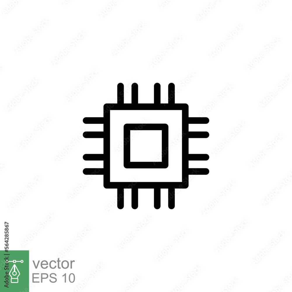 Microchip icon. Simple outline style. Computer processor, chip, tech logo, electronic, technology concept. Line symbol vector illustration design isolated on white background. EPS 10. Microchip icon. Simple outline style. Computer processor, chip, tech logo, electronic, technology concept. Line symbol vector illustration design isolated on white background. EPS 10.