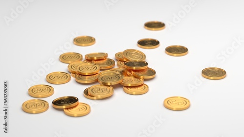 Heap of golden dollar currency coins. Business concept