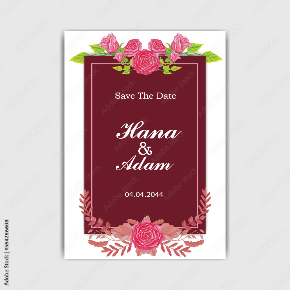 romantic watercolor rose pink wedding invitation, watercolor vector illustrator.