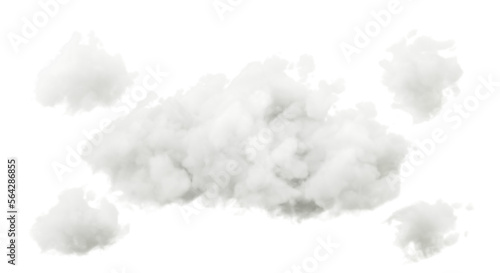 3d render. Collection of random shapes of abstract clouds. Cloudscape soft ozone. Cumulus different views cut out backgrounds specials effect 3d rendering png file