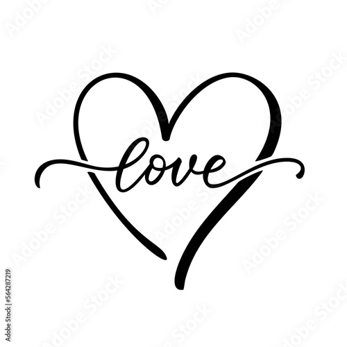 LOVE word hand drawn lettering. Modern calligraphy script love text. Vector illustration. Design for print on shirt, poster, banner. Pink color text on white background. Lovely print for tee shirt