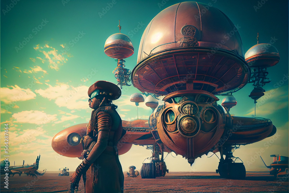 Alien world with aliens in steampunk style. Alien world with aliens in steampunk style.