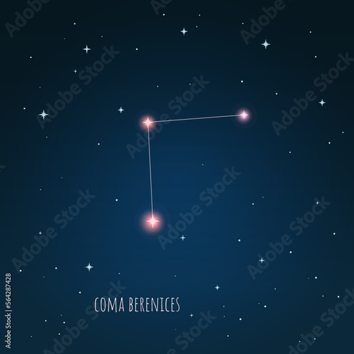 Constellation Coma Berenices scheme in starry sky. Open space. Vector illustration, constellation  through a telescope
