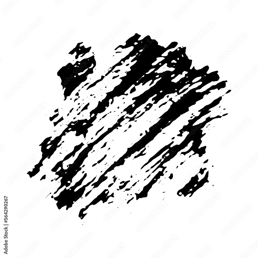 Black stain of paintbrush isolated on white background. Hand-drawn spot of paint, ink. Grunge dye splash. Uneven brush smear. Copy space banner. Vector grain illustration for substrate, base, stamp