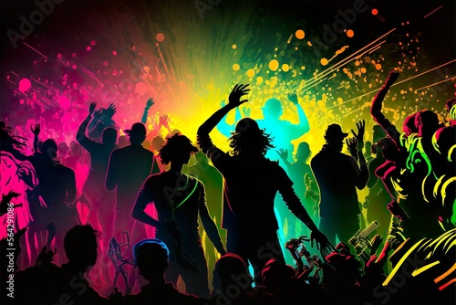 Animated Rave Party Colourful Background, People Dancing, Party, Animated