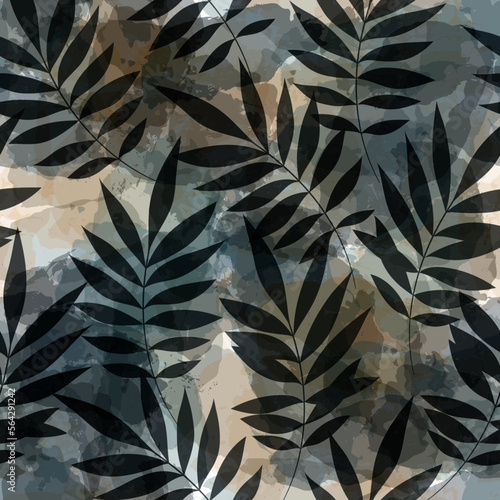 Leaves Pattern. Watercolor Tropic Palm Leaves Seamless Vector Background, Textured Jungle Print