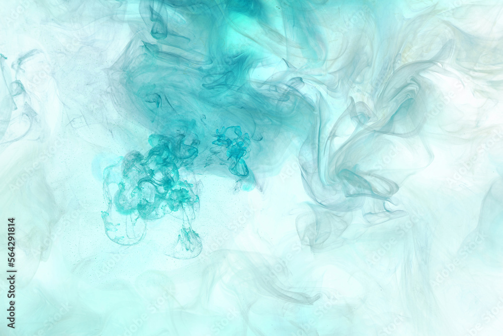 Fototapeta premium Emerald green ink abstract background. Acrylic paint backdrop for perfume, hookah, cosmetics. Mysterious smoke clouds, colorful fog