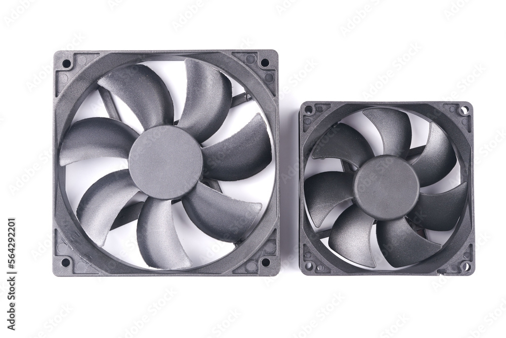 Computer cooler in black color isolated on white background. Processor ventilation system, Computer fan