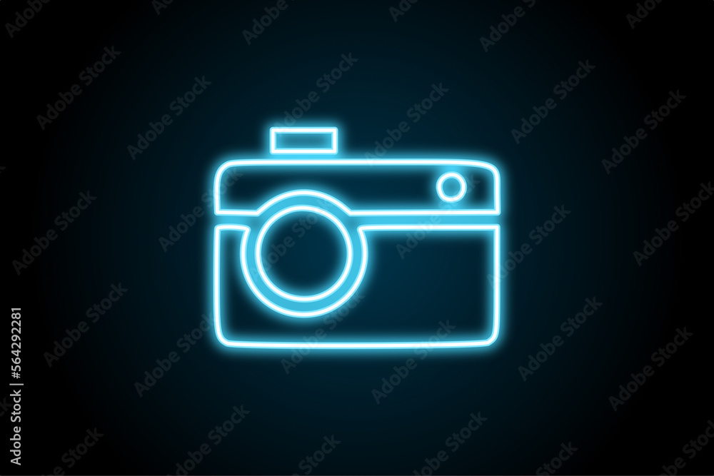 Camera icon symbol neon glowing Camera icon symbol neon glowing