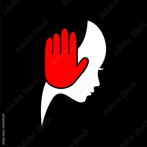 Stop violence against women symbol icon isolated on black background.