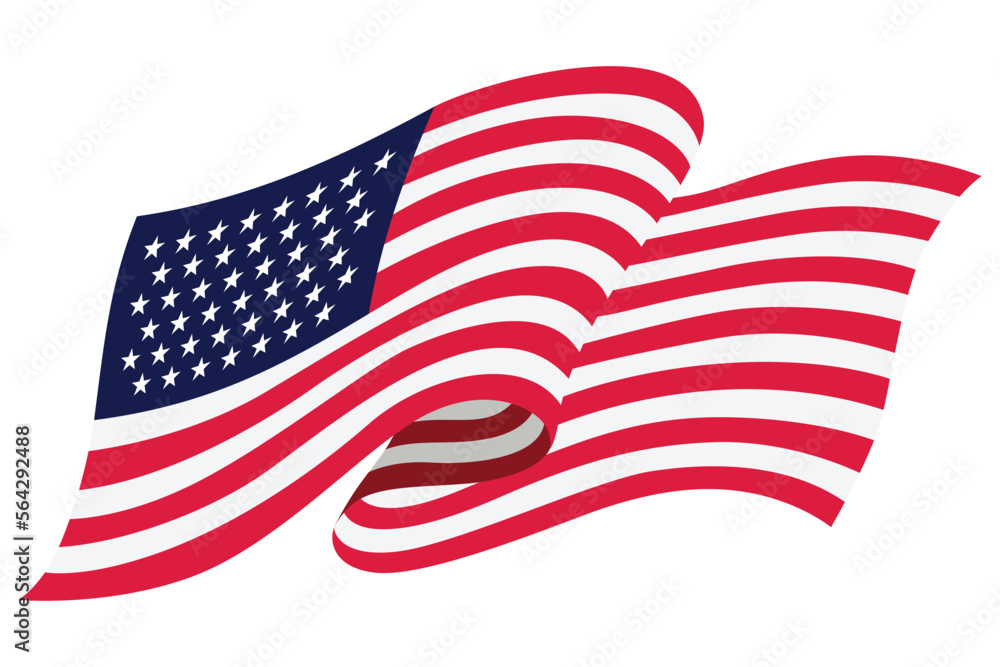 Fototapeta premium Waving flag. American flag on white background. National flag waving symbol. Banner design element