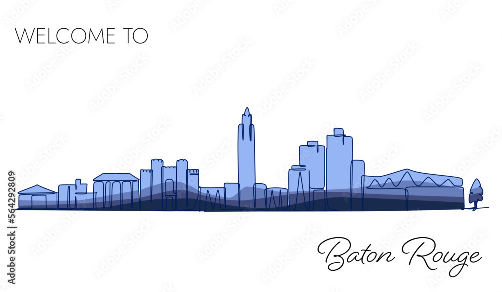 Baton  Rouge city skyline. continuous line drawing Linear style. Vector illustration.