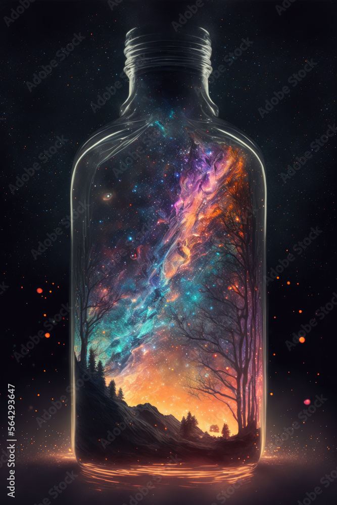 Milky way galaxy in the glass bottle generative AI Milky way galaxy in the glass bottle generative AI