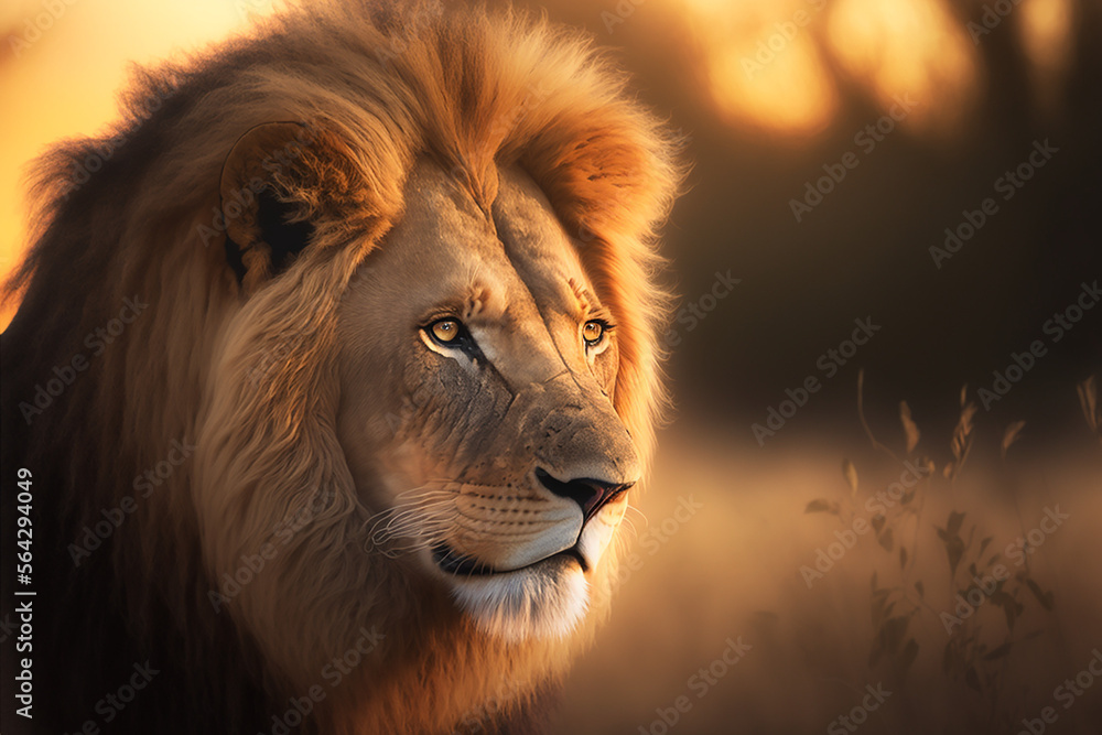Obraz premium Male lion portrait created with generative AI