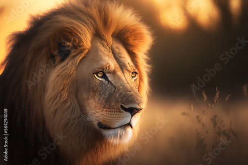 Male lion portrait created with generative AI