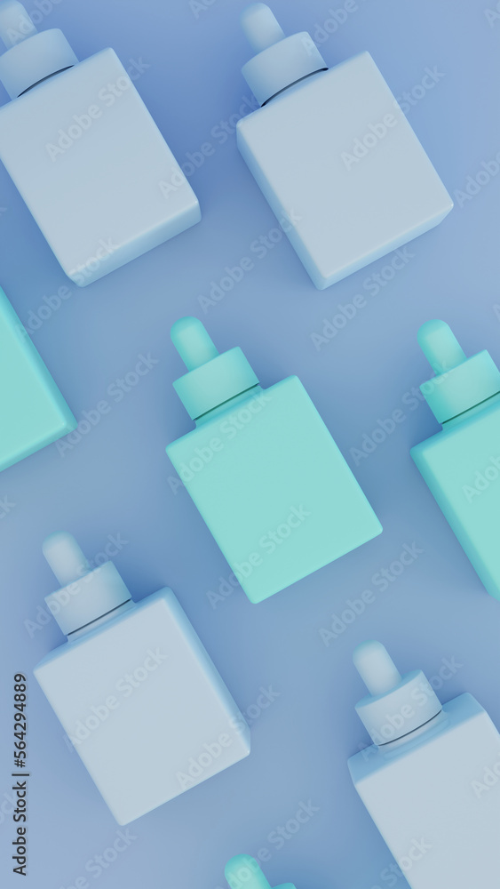 3D rendering Light Blue And Green Square Shape Cosmetic Bottle o