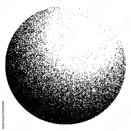 Dotwork noise gradient circle. Sand grain effect. Black noise stipple dots pattern. Abstract grunge dotwork gradient. Black grain dots element. Halftone circle. Dotted vector illustration