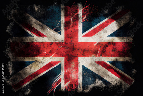 Distressed worn background of a Union Jack national flag of the United Kingdom, Generative AI stock illustration image