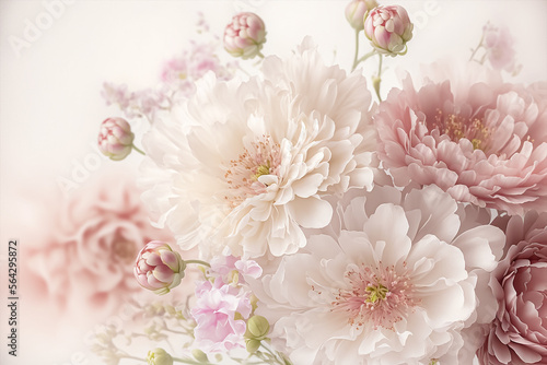 Soft Pink flowers for wedding background. Valentine s day flowers background. Generative AI