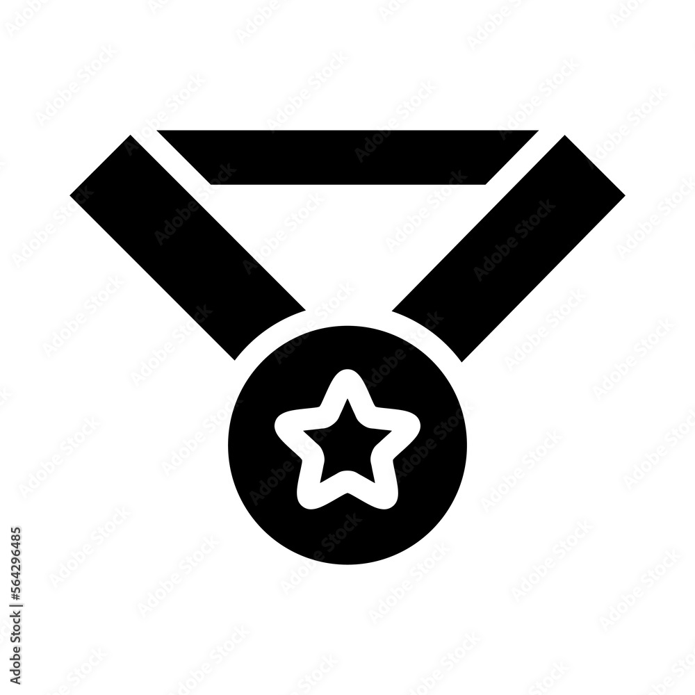 Isolated medal with star in solid glyph icon on white background. Achievement, success, prize, best, award, winner