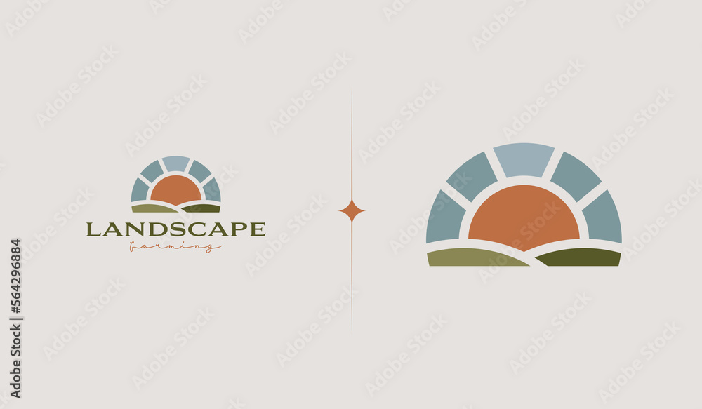 Landscape Agriculture Farm Logo Template. Universal creative premium symbol. Vector illustration. Creative Minimal design template. Symbol for Corporate Business Identity - obrazy, fototapety, plakaty 