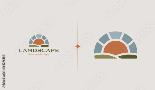 Landscape Agriculture Farm Logo Template. Universal creative premium symbol. Vector illustration. Creative Minimal design template. Symbol for Corporate Business Identity