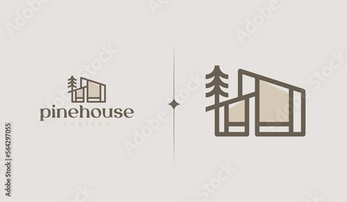 Pine House Logo Template. Universal creative premium symbol. Vector illustration. Creative Minimal design template. Symbol for Corporate Business Identity