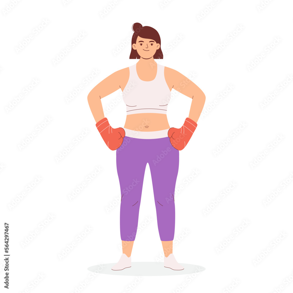 Woman in boxing gloves, cartoon character Woman in boxing gloves, cartoon character