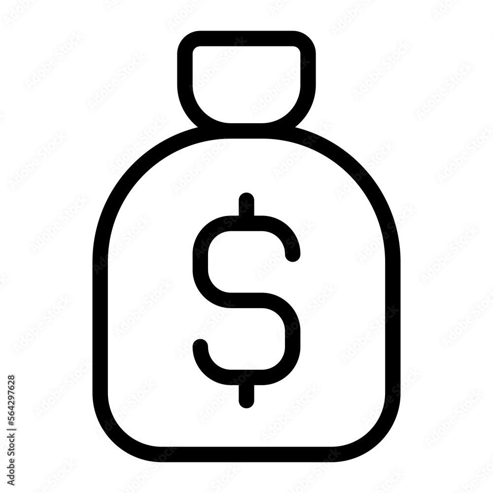 Isolated money bag in outline icon on white background. Dollar, income, revenue, saving money, profit, balance, banking Isolated money bag in outline icon on white background. Dollar, income, revenue, saving money, profit, balance, banking