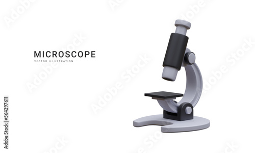 3d realistic microscope isolated on light background. Science, pharmaceutical and education concept. Microbiology magnifying tool. Vector illustration