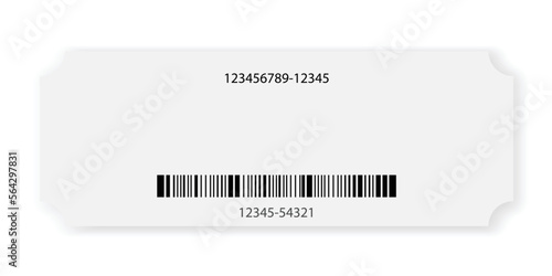 Empty ticket template. Blank concert ticket or lottery coupon. Event coupon or cinema movie theater card. Festival or circus paper empty flyer. Vector isolated illustration