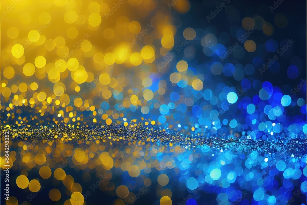 Abstract yellow and blue background with glitter in colors of Ukrainian flag. Generative AI