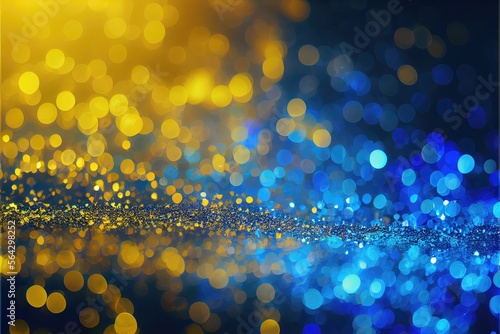Abstract yellow and blue background with glitter in colors of Ukrainian flag. Generative AI