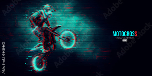 Abstract silhouette of a motocross rider, man is doing a trick, isolated on black background. Enduro motorbike sport transport. Vector illustration
