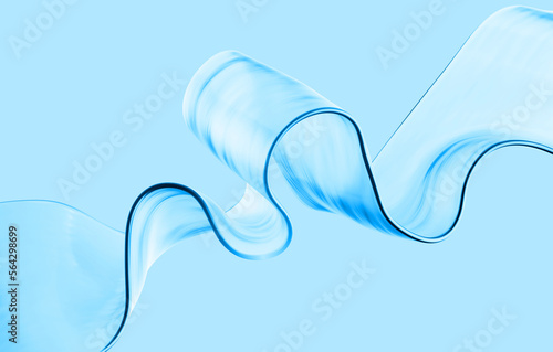 3d rendering, abstract blue background, curvy translucent ribbon. Purity concept. Modern wallpaper