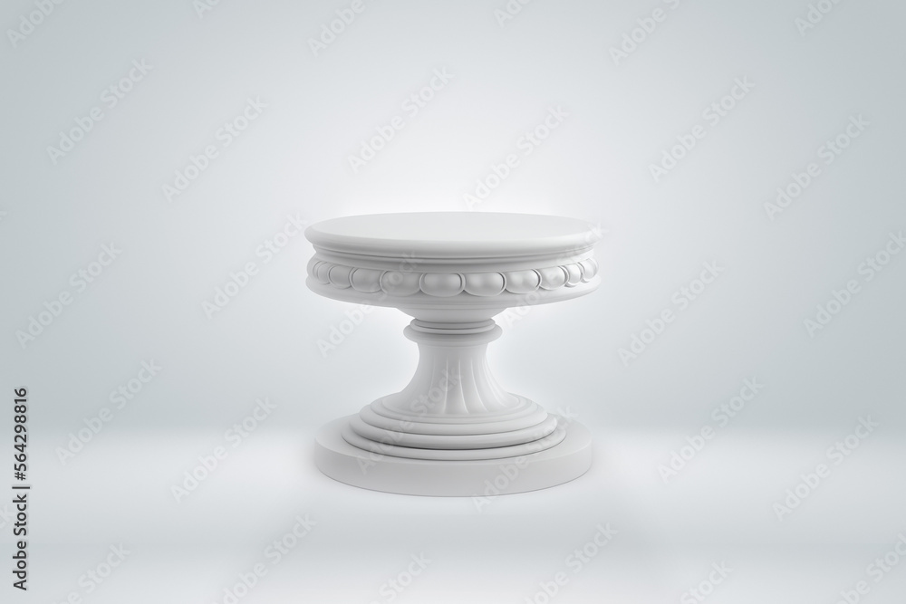 White pedestal on white studio background. Product display, mock up, showcase White pedestal on white studio background. Product display, mock up, showcase
