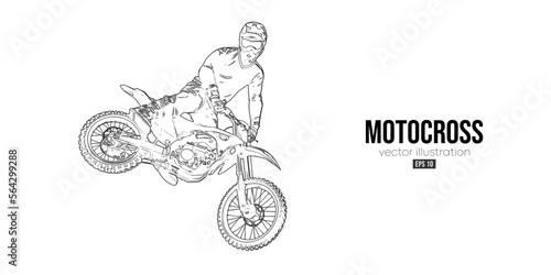 Abstract silhouette of a motocross rider, man is doing a trick, isolated on white background. Enduro motorbike sport transport. Vector illustration