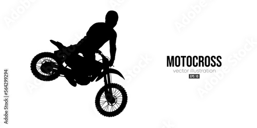 Abstract silhouette of a motocross rider, man is doing a trick, isolated on white background. Enduro motorbike sport transport. Vector illustration