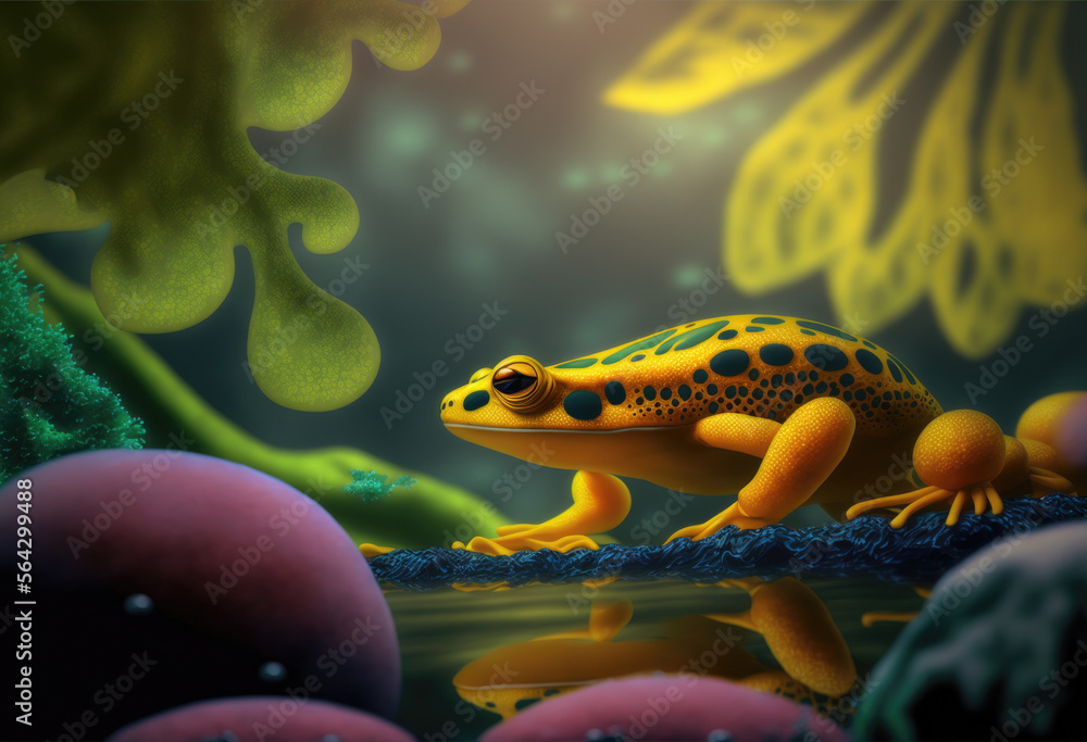 yellow frog on leaf, Generative AI Art Illustration yellow frog on leaf, Generative AI Art Illustration