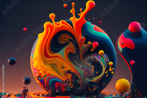 Paint splashes and swirls. Mix of different colors. Generative AI