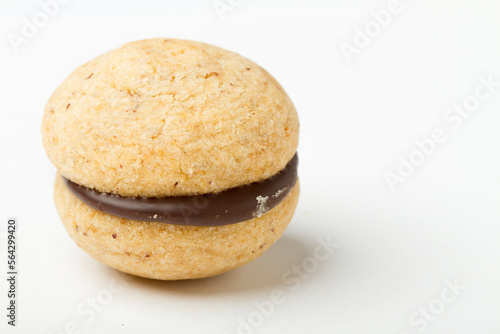 Tableau sur toile Studio shot close up on baci di dama, northern italian cookie recipe, resting on white background