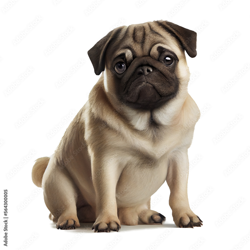 AI generative. pug puppy isolated on white - obrazy, fototapety, plakaty 