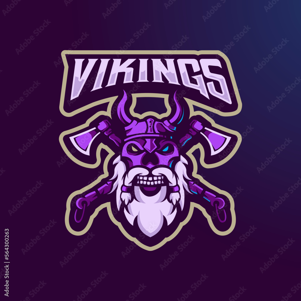 Viking esport gaming mascot logo design illustration vector. Vikings skull with axe