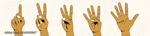 counting hands vector illustrations. counting 1-5 hand vector. Counting fingers. Hand gestures cartoon illustrations. communication language, pose and gesturing.