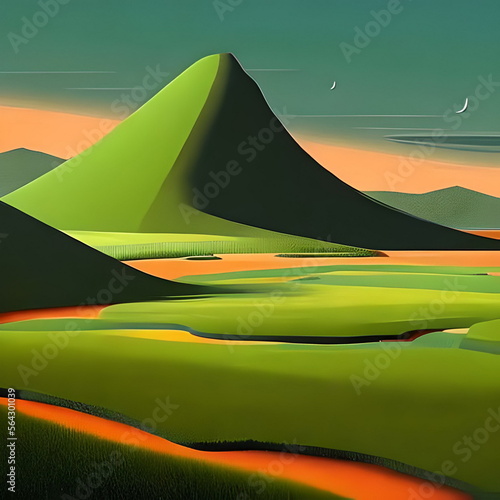 Orange and green tinge of the mountain landscape