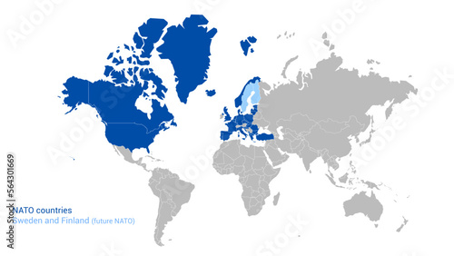 Map of NATO countries and Sweden and Finland (future NATO). Vector. Isolated polygons photo