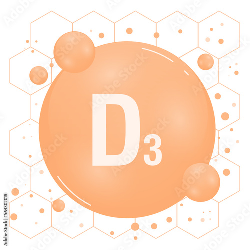 Vitamin D shining pill capcule icon. Vitamin complex with chemical formula, vitamin D3. Shining substance drop. Meds for heath ads. Vector illustration