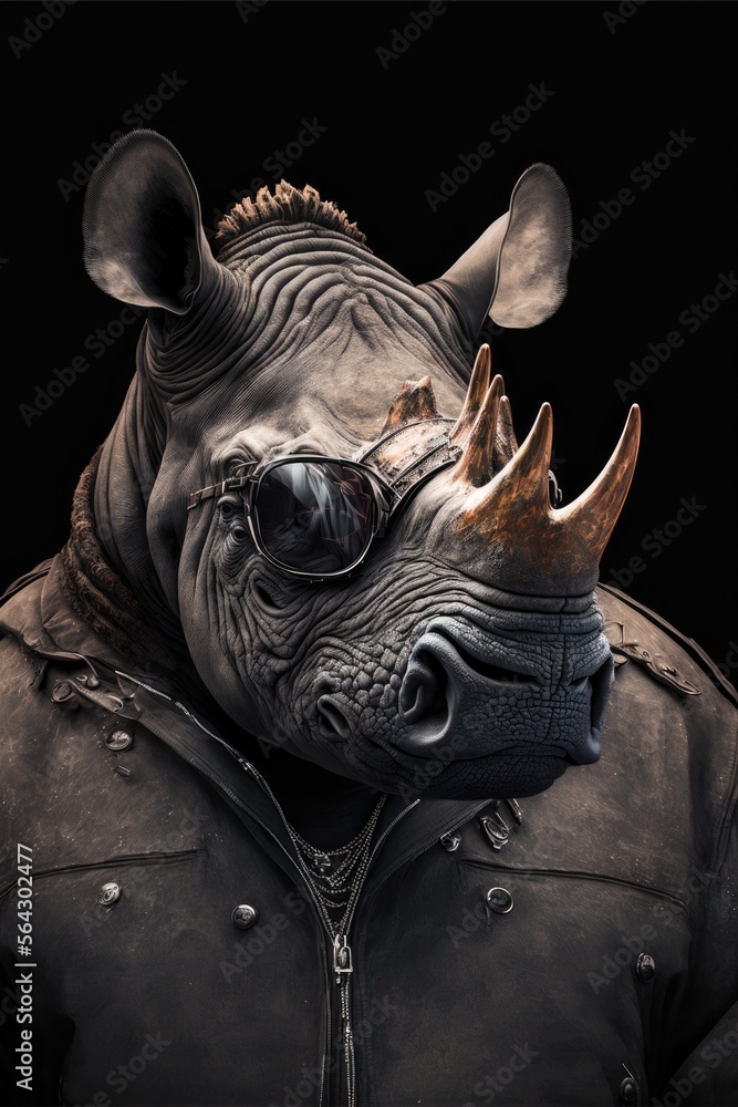 portrait of badass rhino in glasses Generative AI portrait of badass rhino in glasses Generative AI